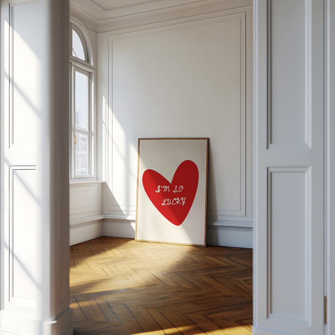 I Am So Lucky Red Heart Handwritten Affirmation Minimalist Art Poster - Image 2