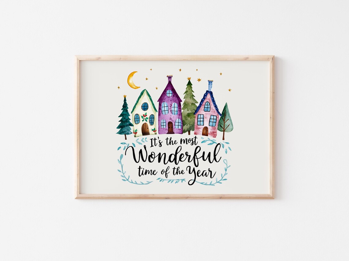 Its the Most Wonderful Time of the Year Watercolor Village Poster - Image 2