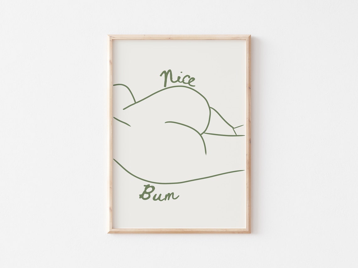 Nice Bum Minimalist Line Art Poster in Sage Green Body Positive Style - Image 2