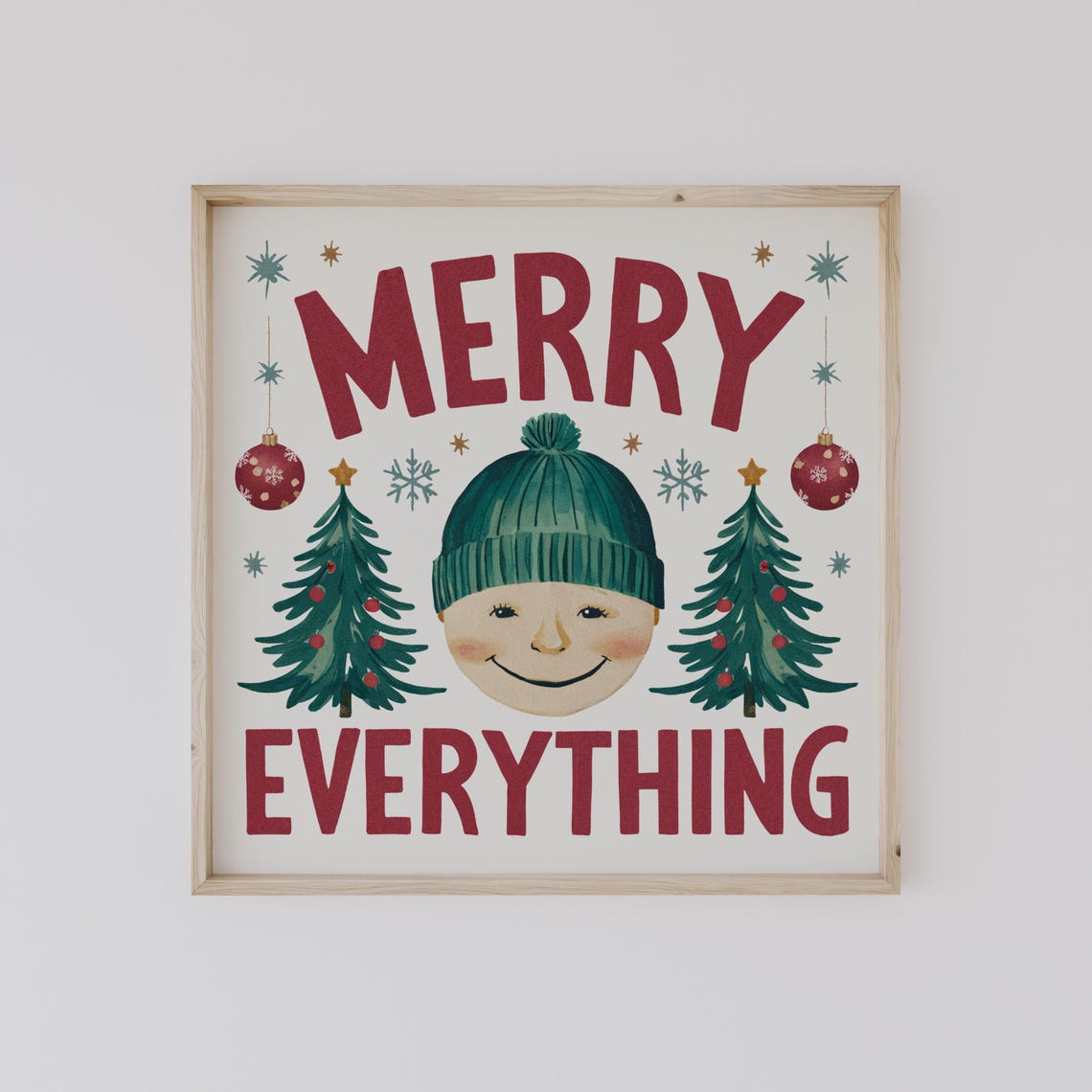 Merry Everything Smiling Face Cute Retro Christmas Quote Poster - Image 2