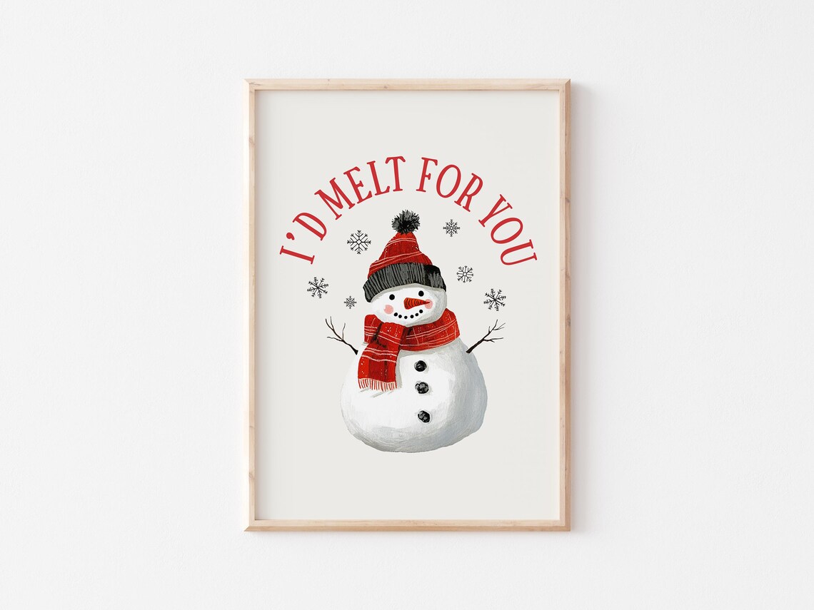 Snowman I'd Melt for You Red Holiday Winter Christmas Poster - Image 5