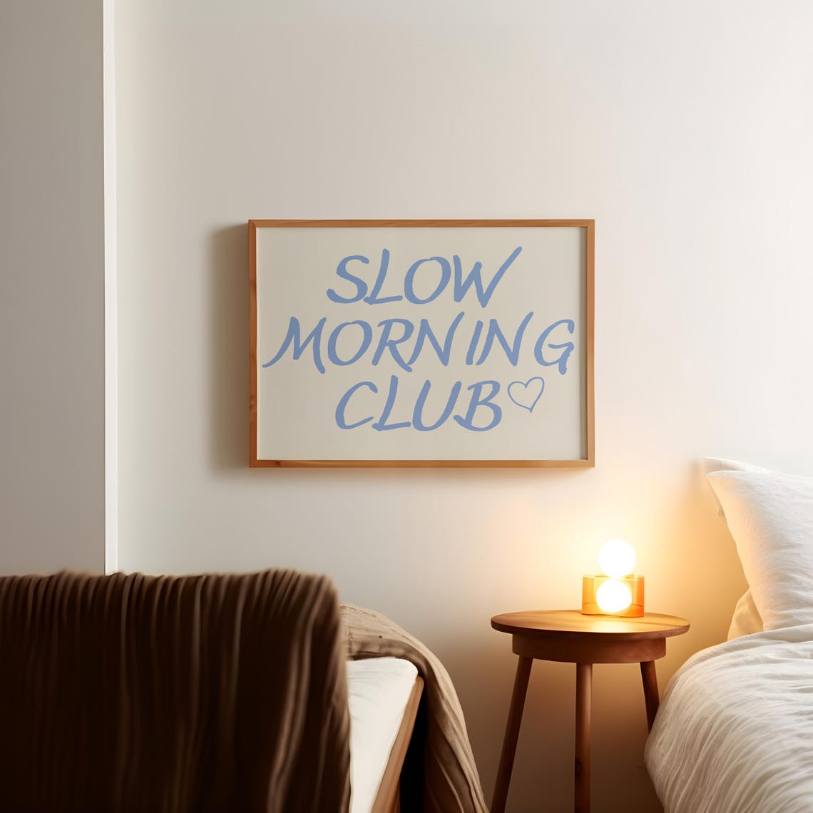Slow Morning Club Blue Script Heart Typography Landscape Poster - Image 4