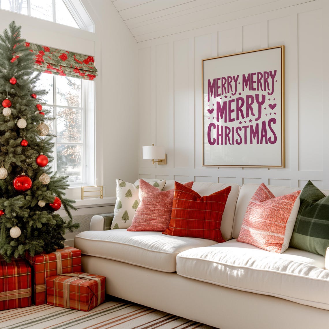 Merry Merry Christmas Maroon Hand Lettered Framed Wall Poster - Image 4