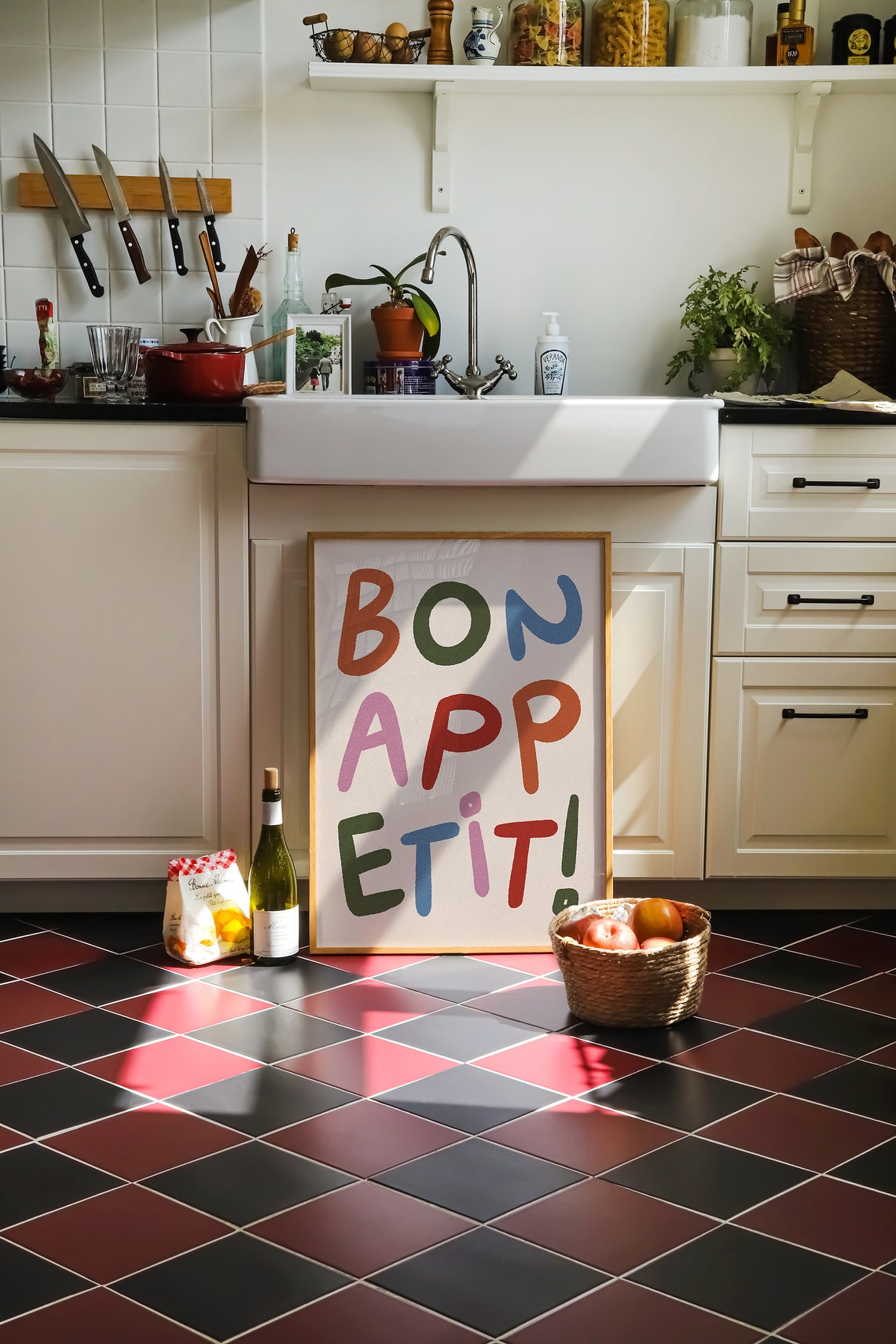 Bon Appetit Colorful Hand Lettered French Kitchen Dining Room Poster - Image 2