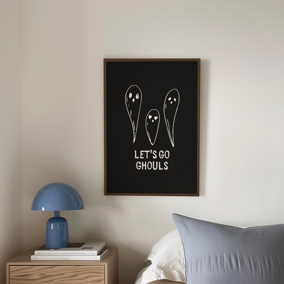 Lets Go Ghouls Three Doodle Ghosts on Black Cute Halloween Party Poster - Image 5