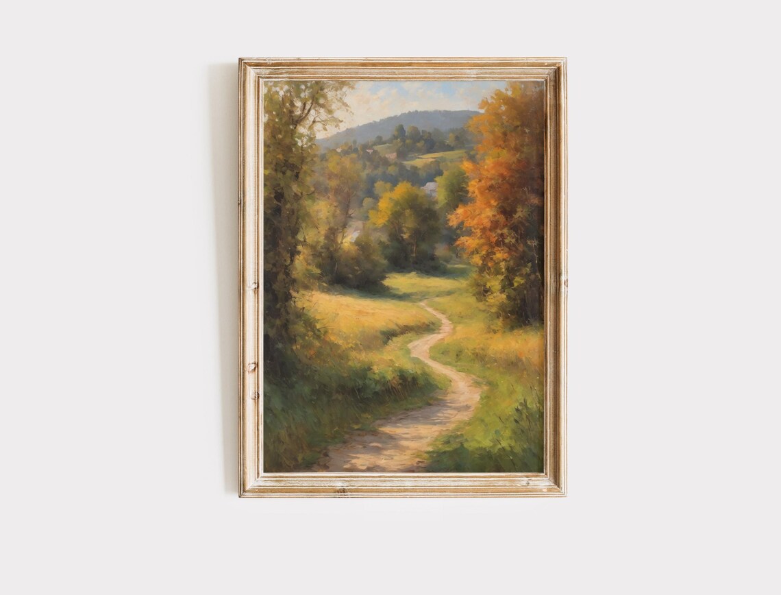 Golden Autumn Countryside Path Vintage Rustic Landscape Poster - Image 2