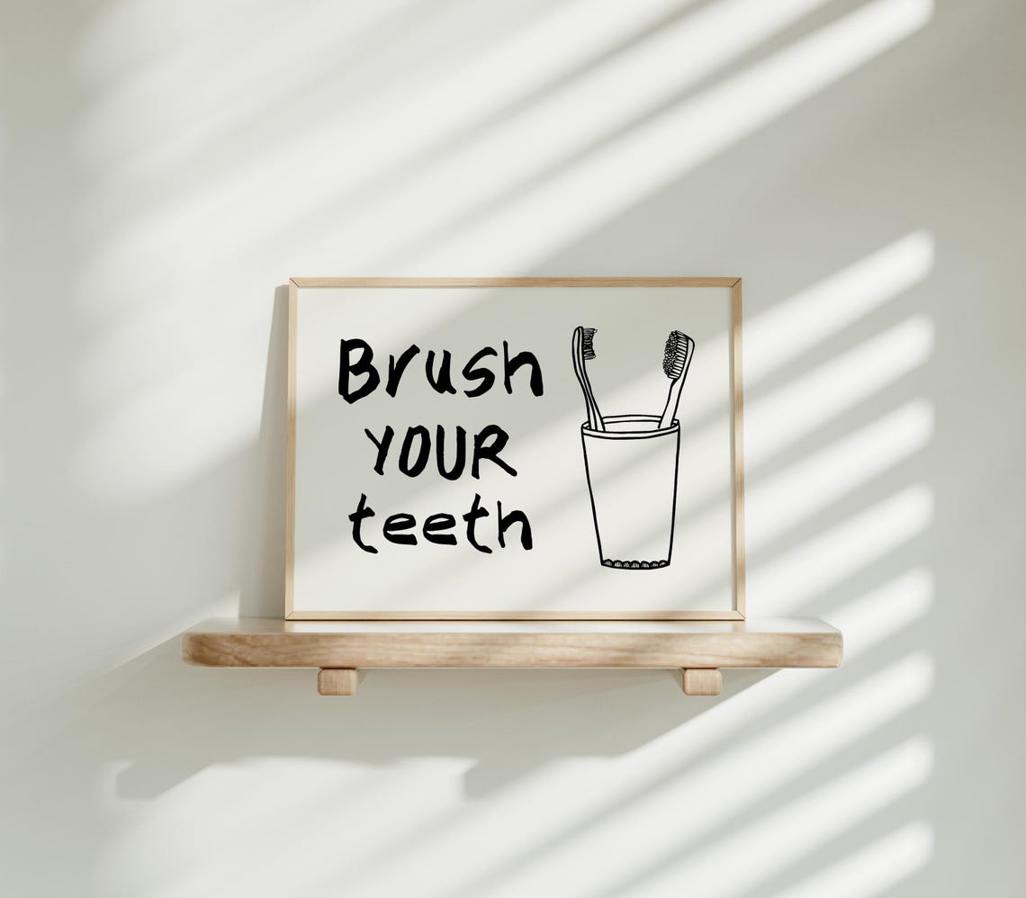 Brush Your Teeth Bathroom Poster with Hand-Drawn Toothbrush Sketch - Image 4