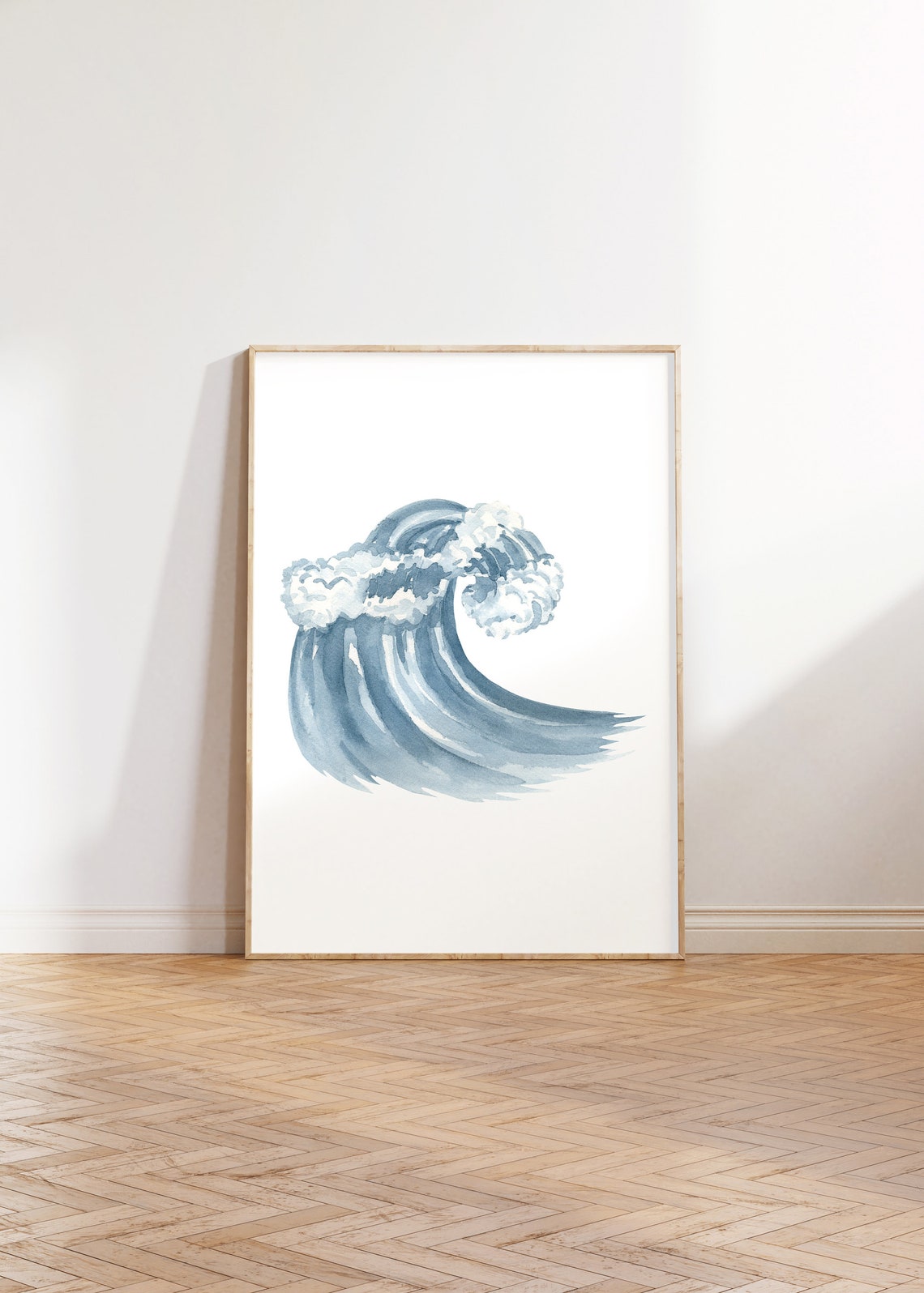 Blue Watercolor Ocean Wave Surf Coastal Beach House Art Poster - Image 2