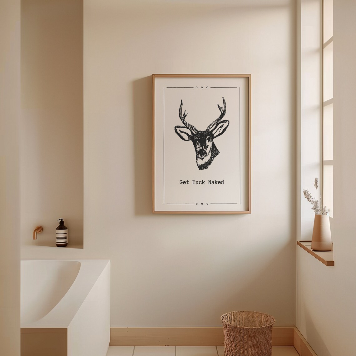 Vintage Retro Deer Bathroom Art Print, Minimalist - Image 2