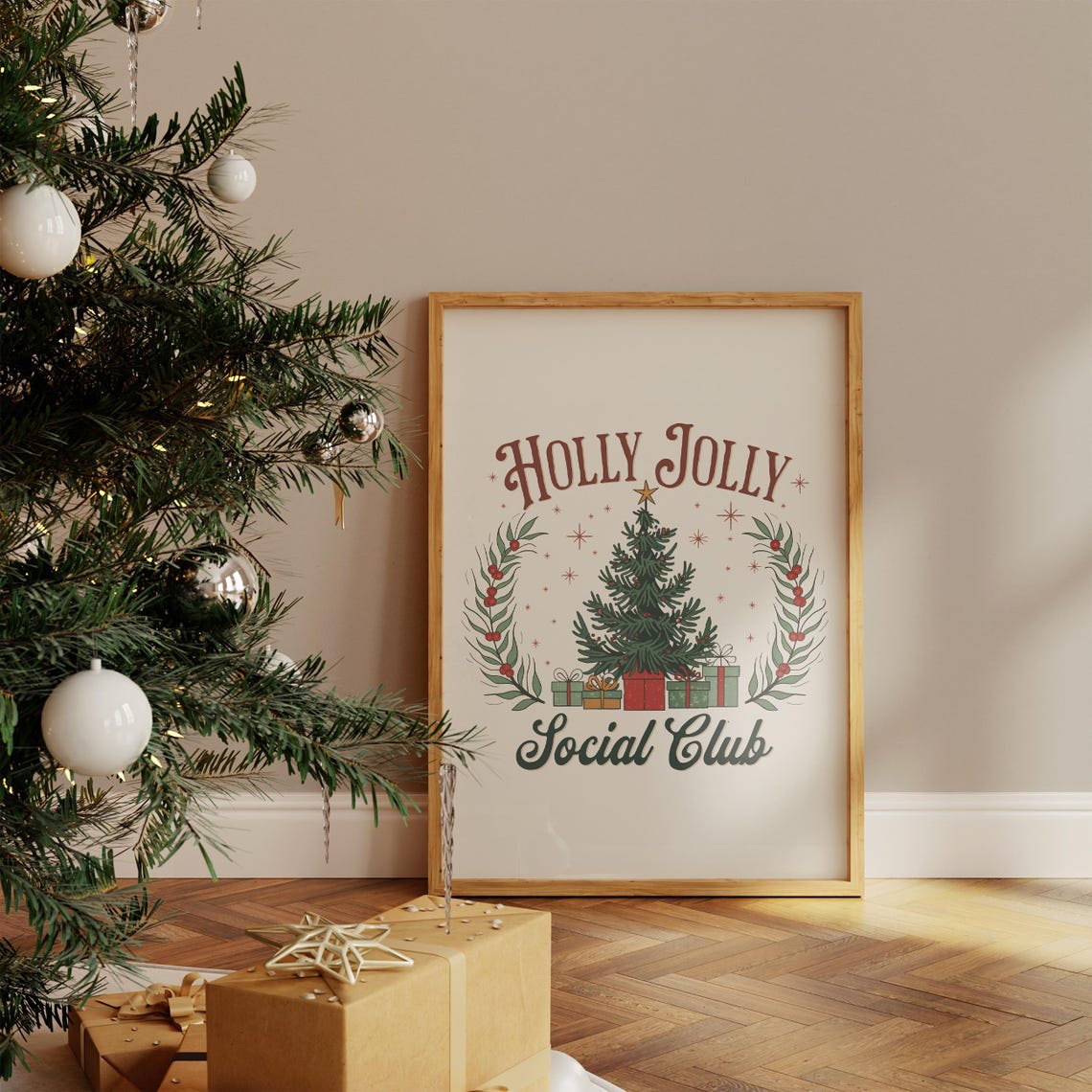 Holly Jolly Social Club Christmas Tree Holiday Festive Poster - Image 2