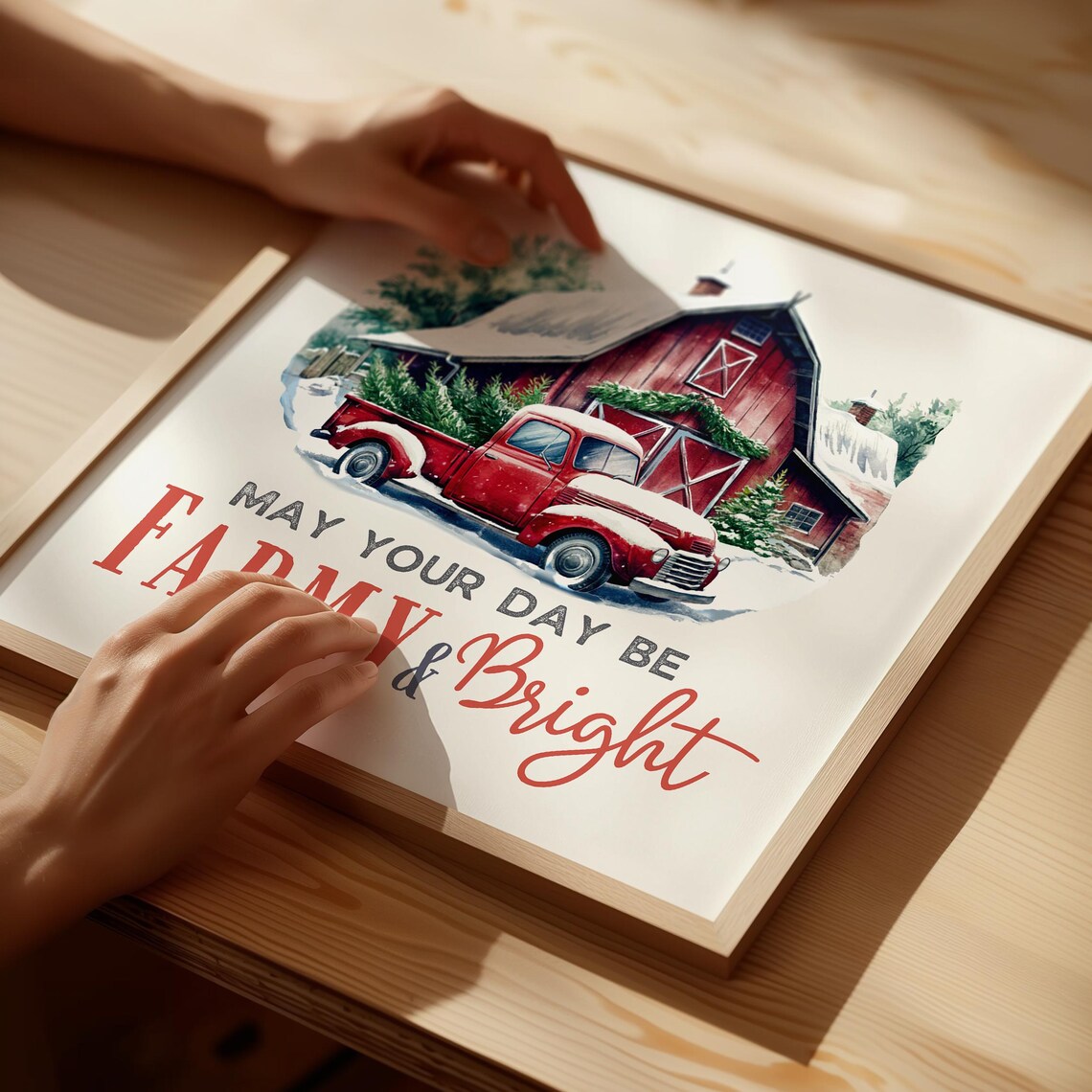 May Your Day Be Farmy and Bright Vintage Red Truck Christmas Poster - Image 5