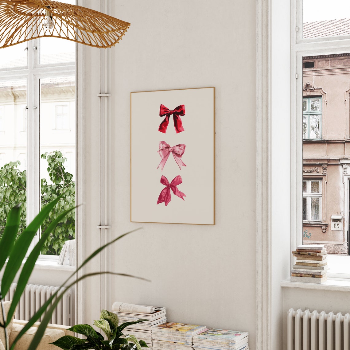Three Glossy Pink and Red Satin Ribbon Bows Coquette Style Poster - Image 3
