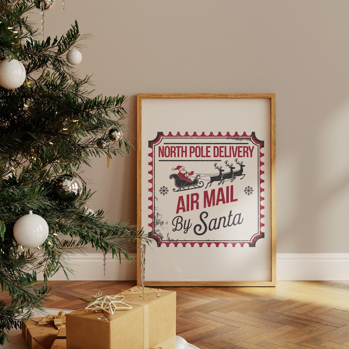 North Pole Delivery Air Mail By Santa Vintage Stamp Style Print - Image 2