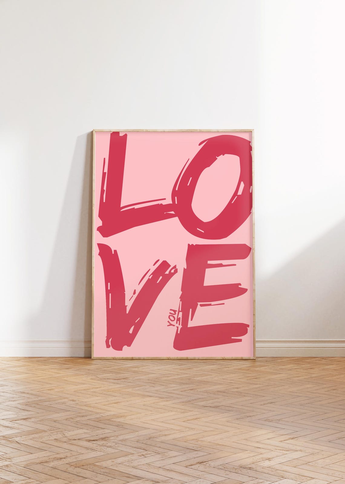 Oversized Love You Red On Pink Retro Brushstroke Typography Poster - Image 5