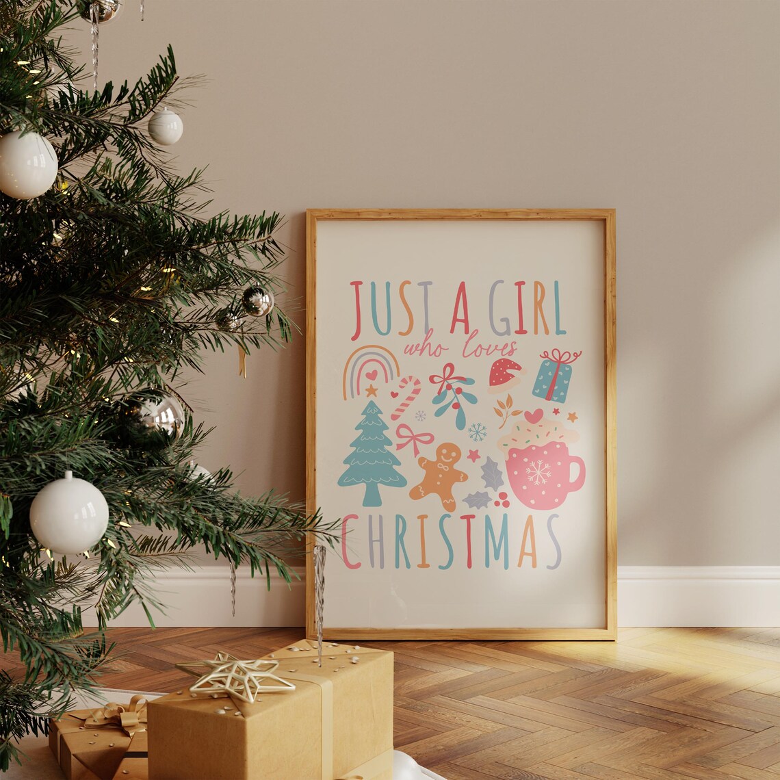 Just A Girl Who Loves Christmas Pastel Cute Doodle Quote Poster - Image 4