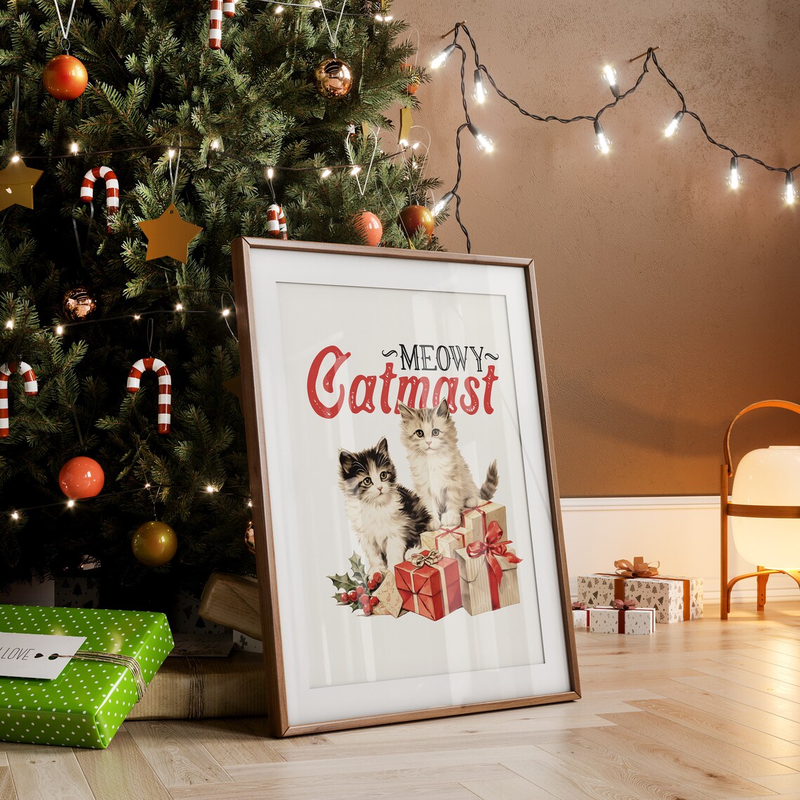 Meowy Catmas Vintage Kittens With Christmas Gifts Holiday Poster - Image 2