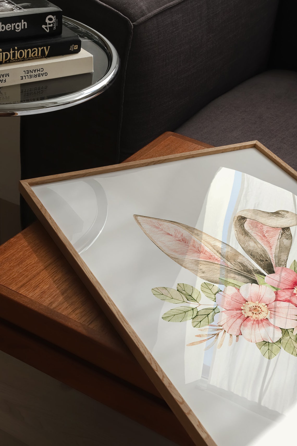 Watercolor Bunny Ears With Pink Blossoms Easter Nursery Poster - Image 3