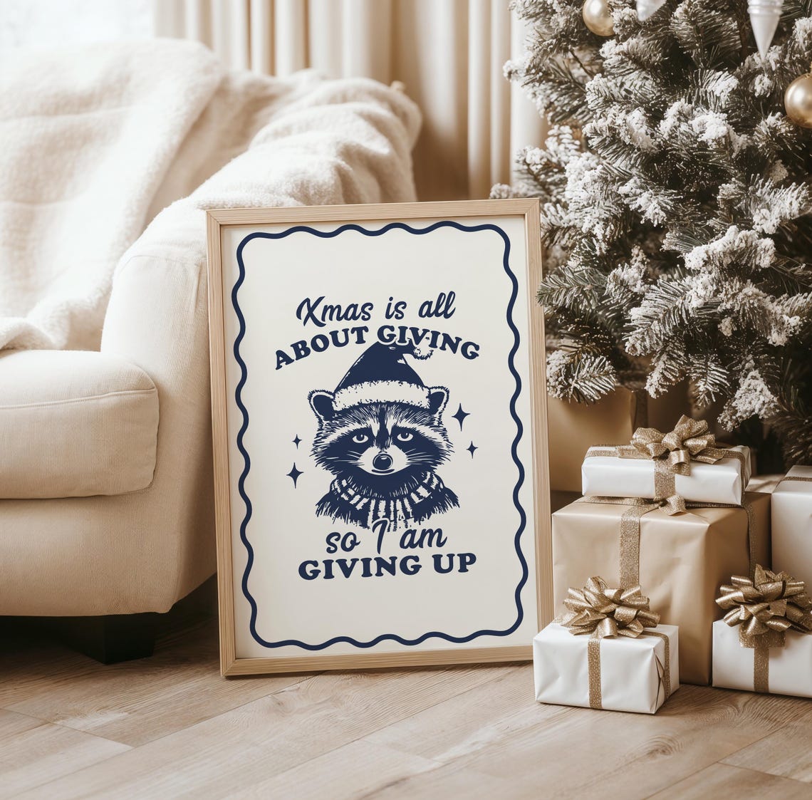 Xmas Is All About Giving Sarcastic Grumpy Raccoon Christmas Poster - Image 4