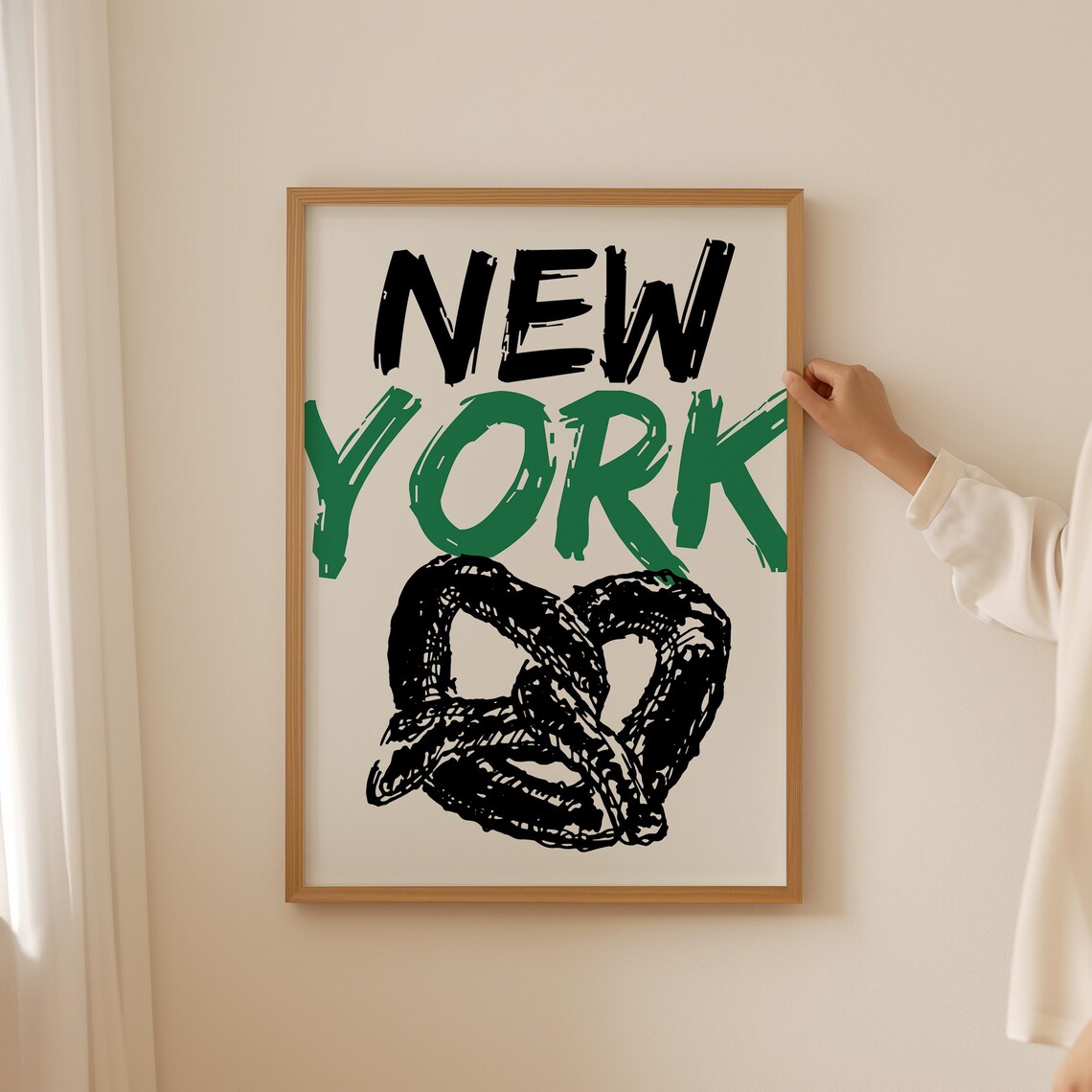 New York City Pretzel Brush Lettering Sketch Typography Poster - Image 2