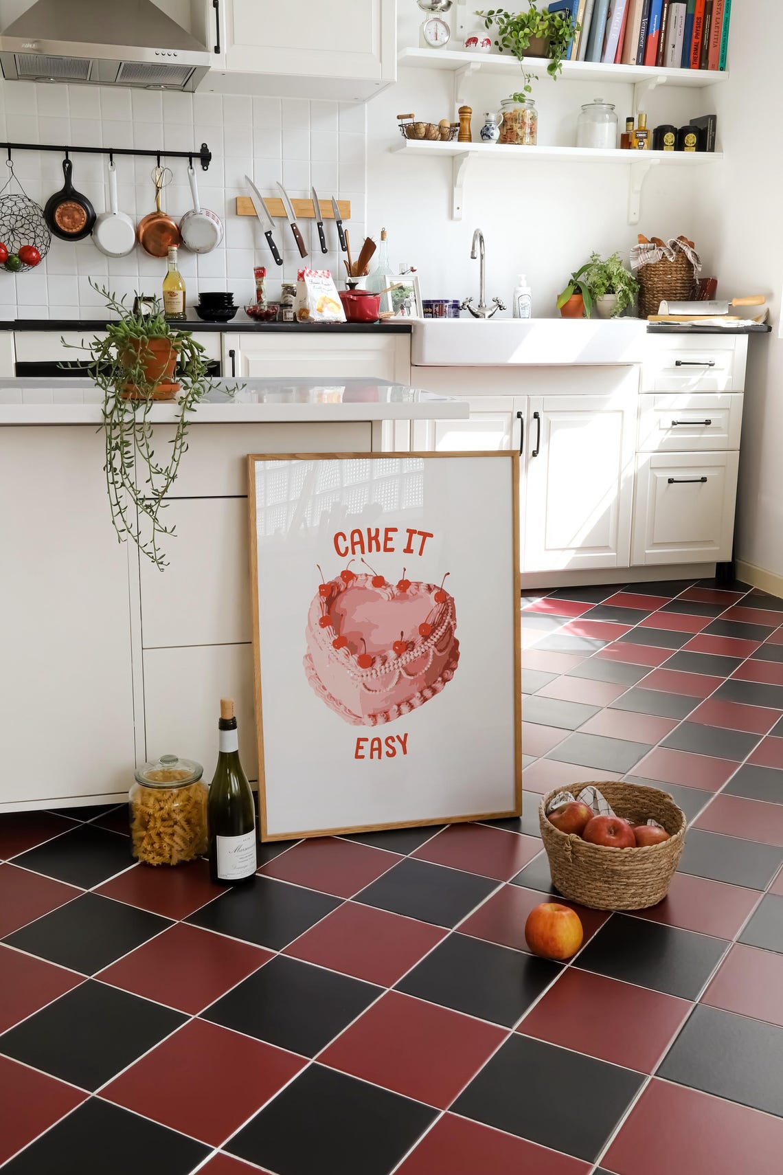 Cake It Easy Heart Shaped Pink Cherry Cake Bakery Kitchen Poster - Image 3