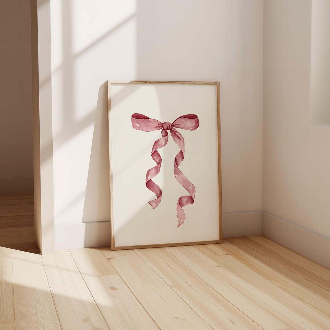 Pink Ribbon Watercolor Bow Coquette Balletcore Nursery Art Poster - Image 4