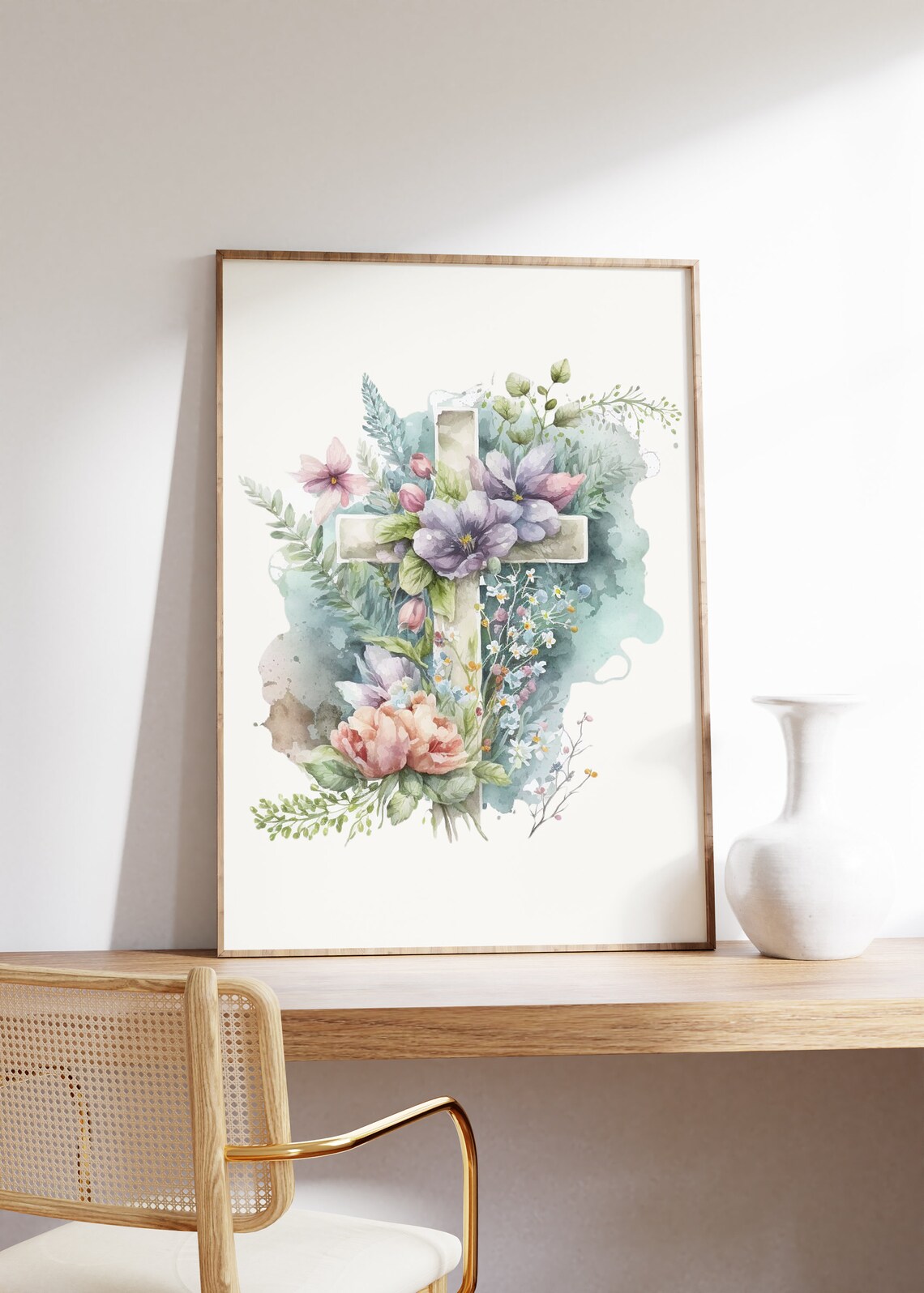 Floral Cross Watercolor Christian Easter Purple Flower Poster - Image 2