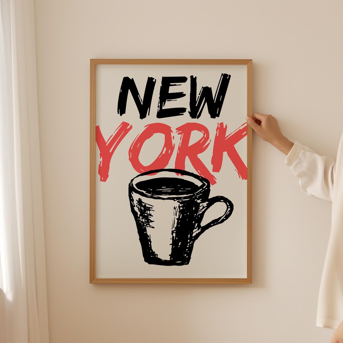 New York City Coffee Cup Brush Lettering Sketch Typography Poster - Image 2