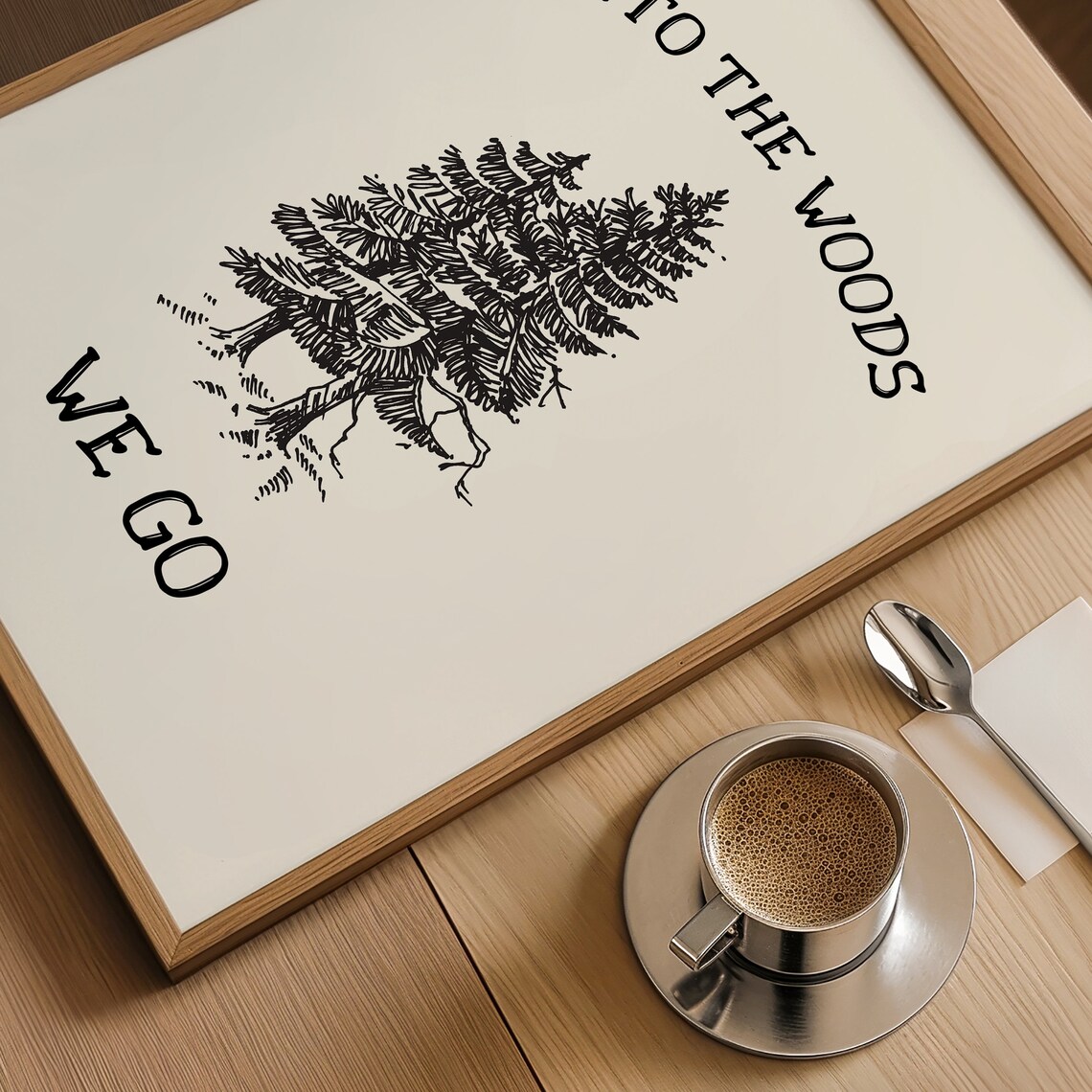 Into the Woods We Go Vintage Pine Tree Sketch Outdoor Quote Poster - Image 4