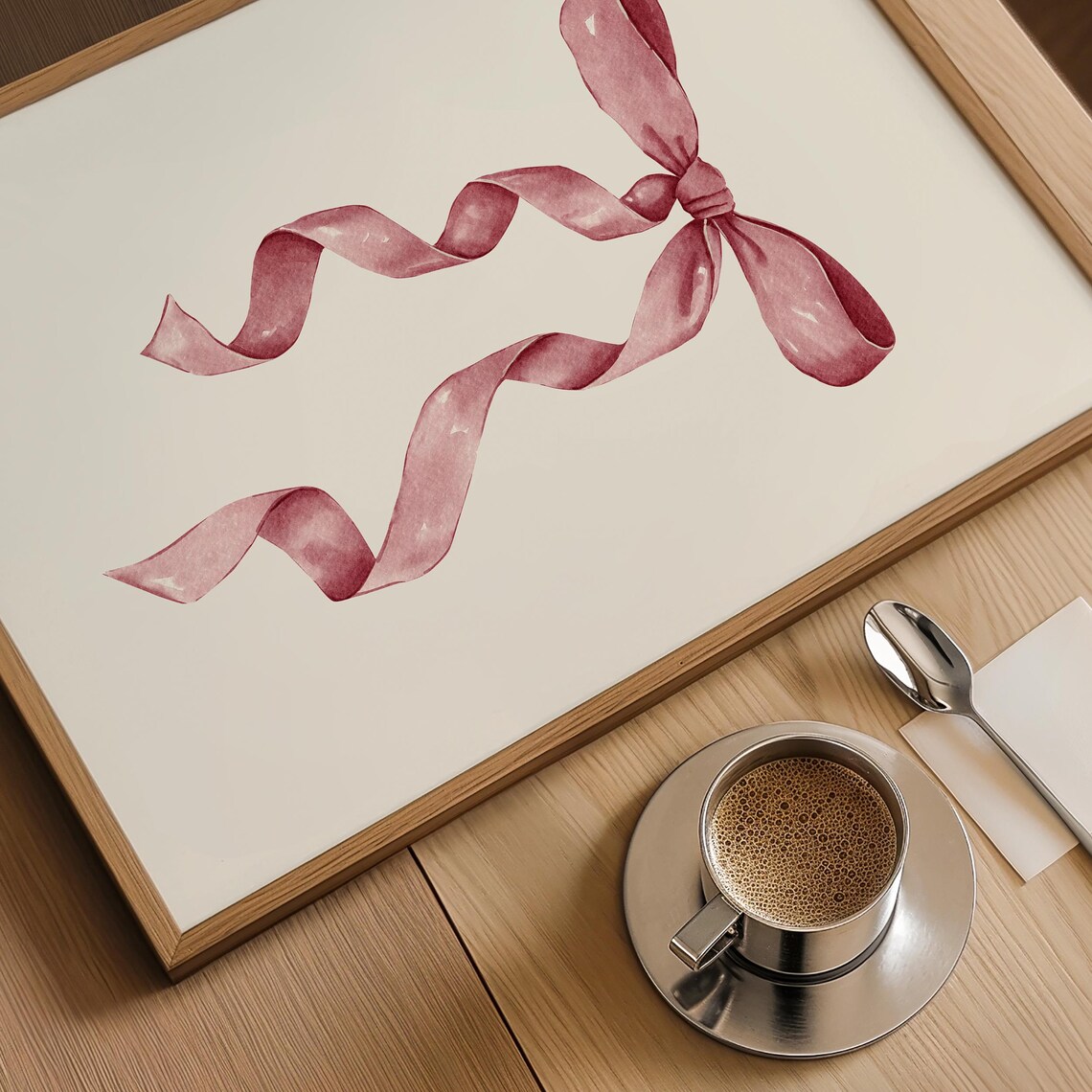 Pink Ribbon Watercolor Bow Coquette Balletcore Nursery Art Poster - Image 3