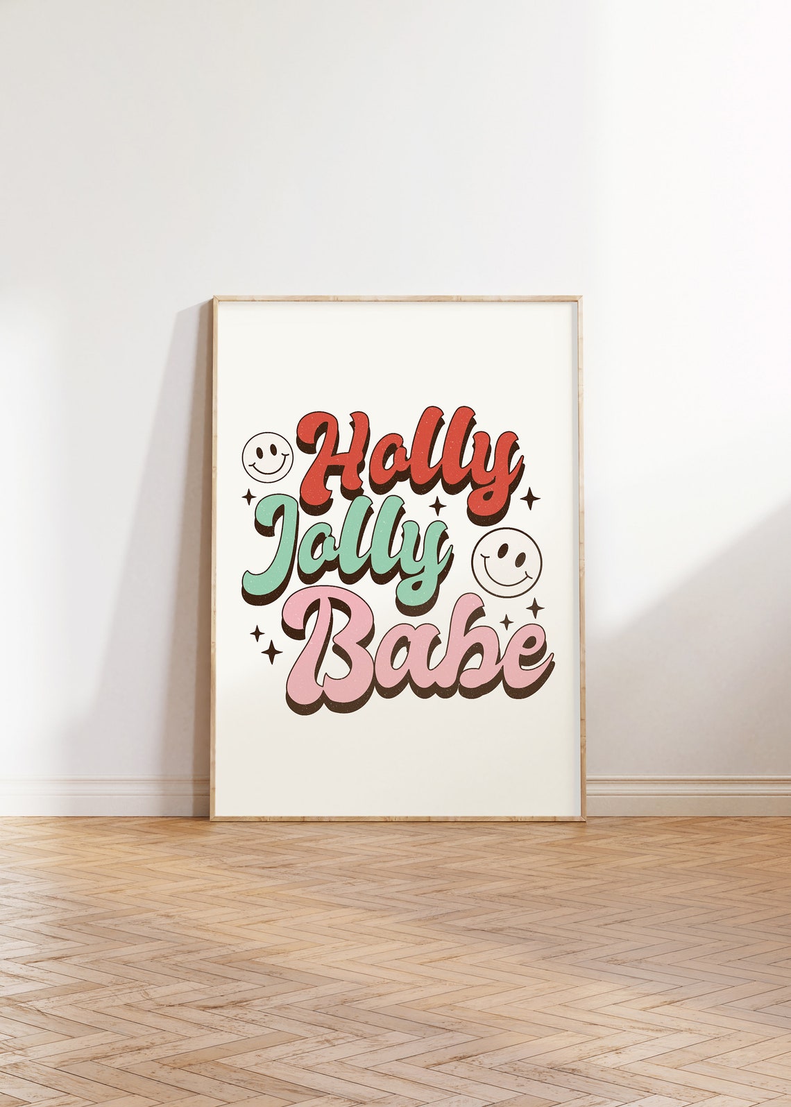 Holly Jolly Babe Retro Bubble Letters Smiley Faces Fun Poster - Image 3