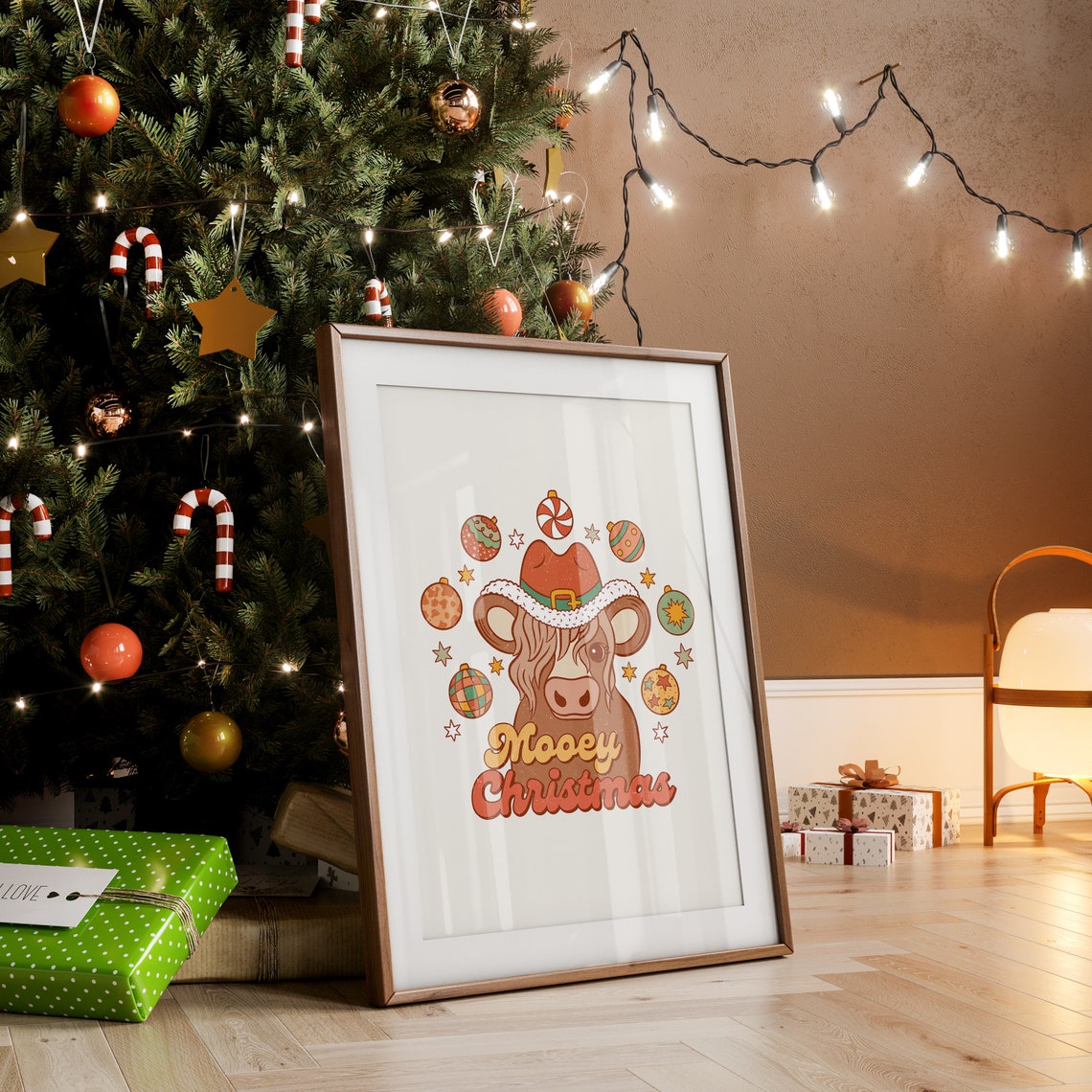Mooey Christmas Funny Cow In Santa Hat Retro Holiday Quote Poster - Image 4