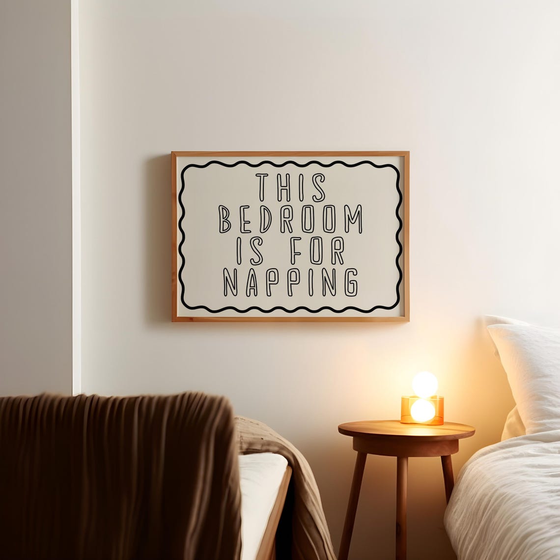 This Bedroom Is For Napping Minimal Cream Wavy Border Poster - Image 4