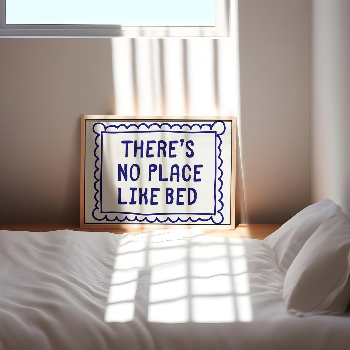 There Is No Place Like Bed Bold Navy Cozy Bedroom Quote Wall Art - Image 2