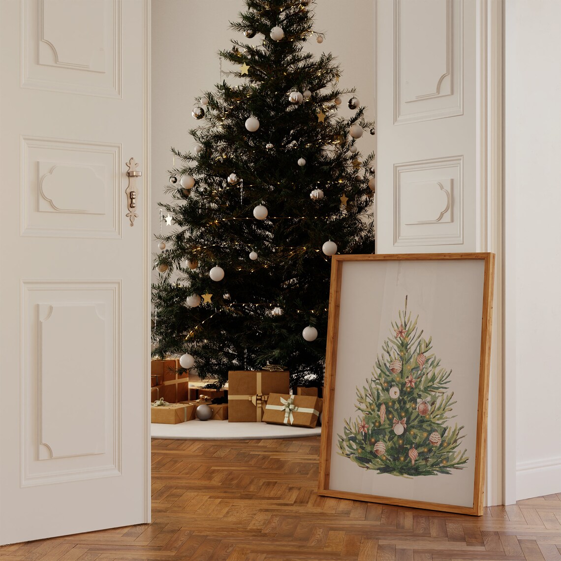 Neutral Watercolor Christmas Tree Ornaments Holiday Decor Poster - Image 4
