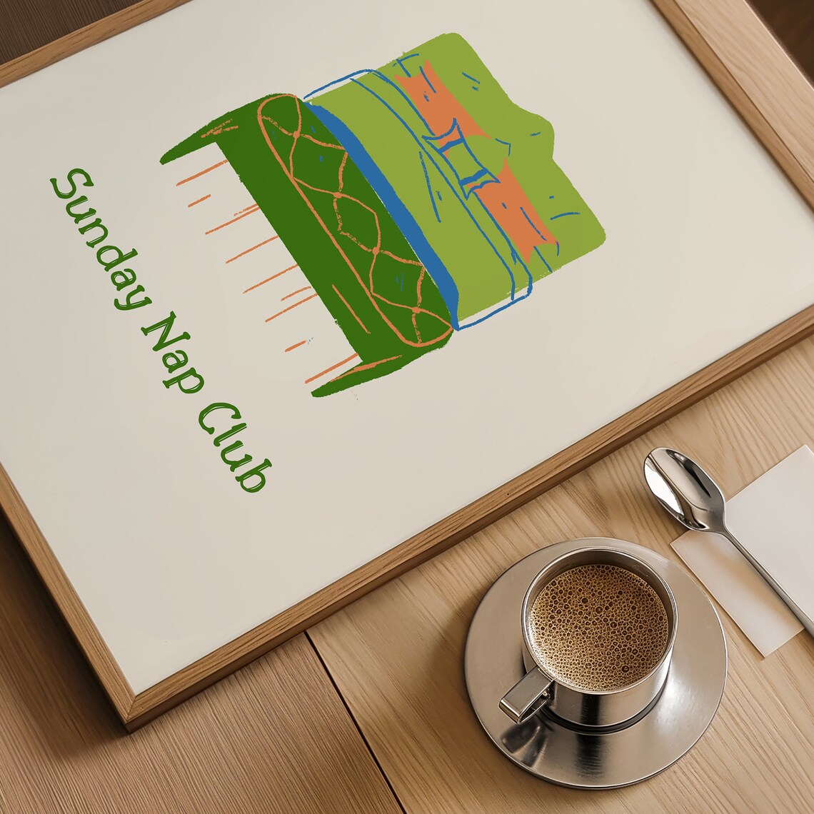 Sunday Nap Club Green Hand Drawn Cozy Bed Funny Quote Poster - Image 4