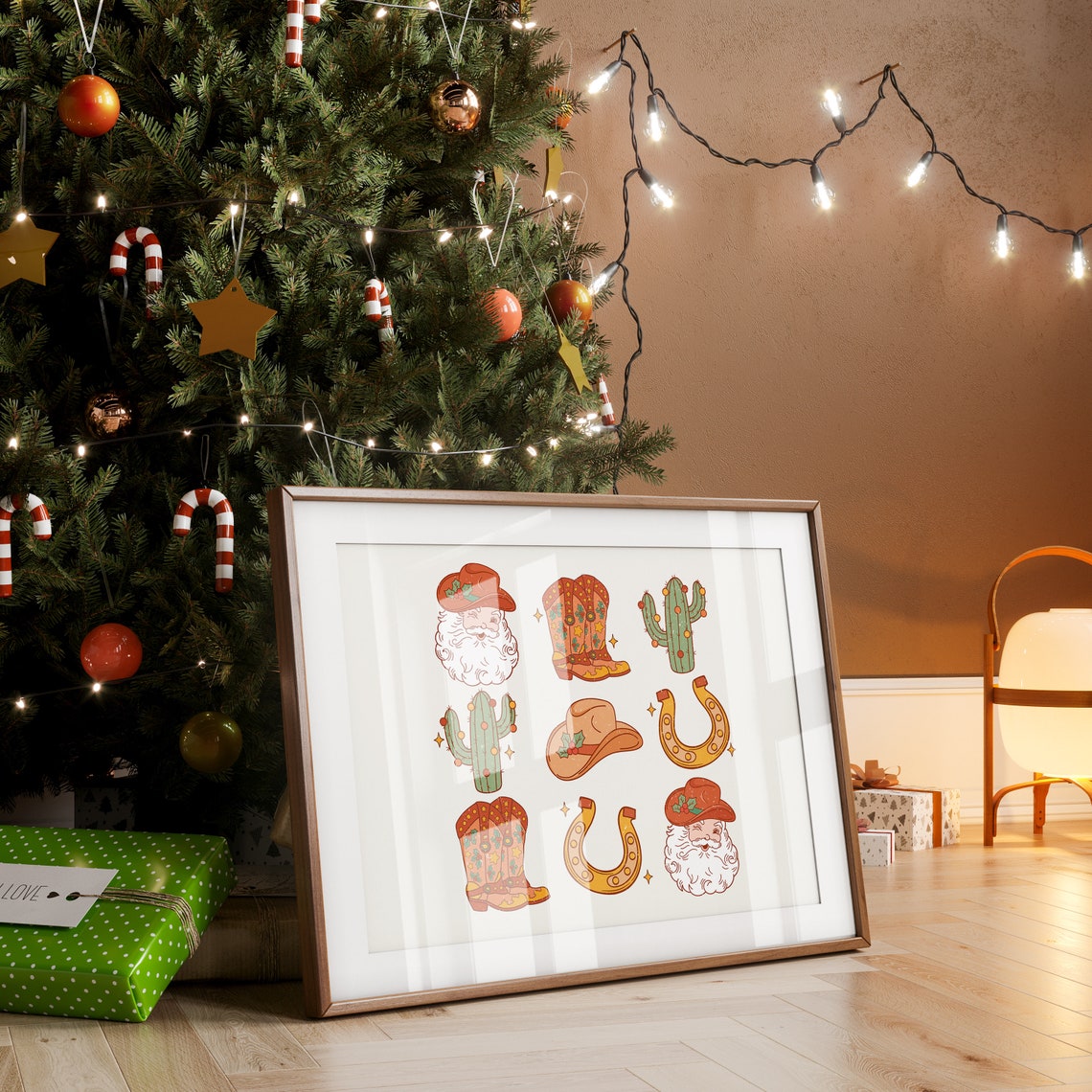 Cowboy Santa Western Christmas Print Cowboy Christmas Country Christmas Cowhide Christmas Merry Howdy Christmas Retro Christmas Print - Image 4