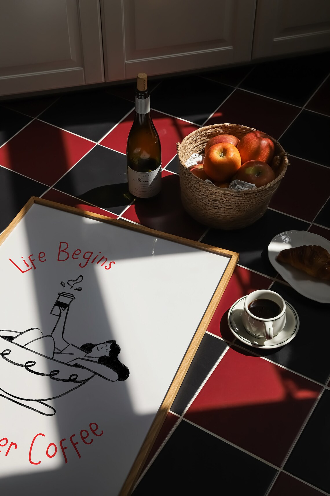 Life Begins After Coffee Woman In Giant Cup Hand Drawn Poster - Image 3
