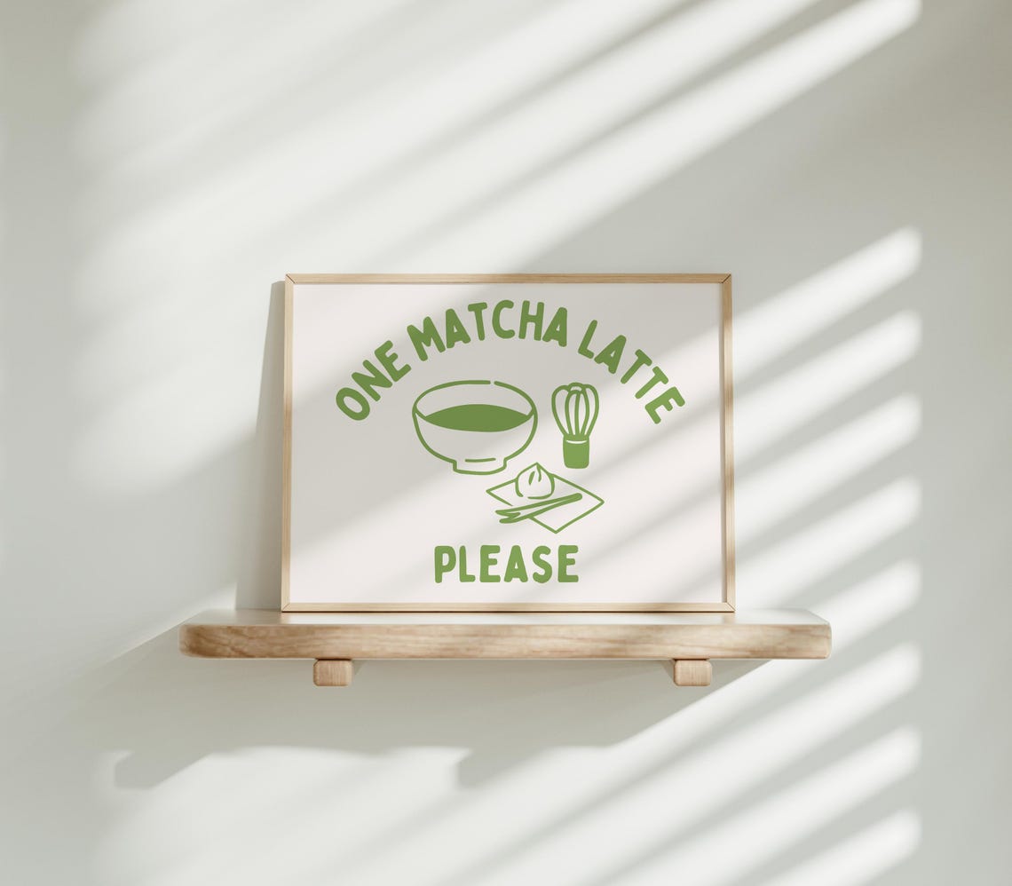 One Matcha Latte Please Cute Green Kitchen Cafe Quote Poster - Image 4