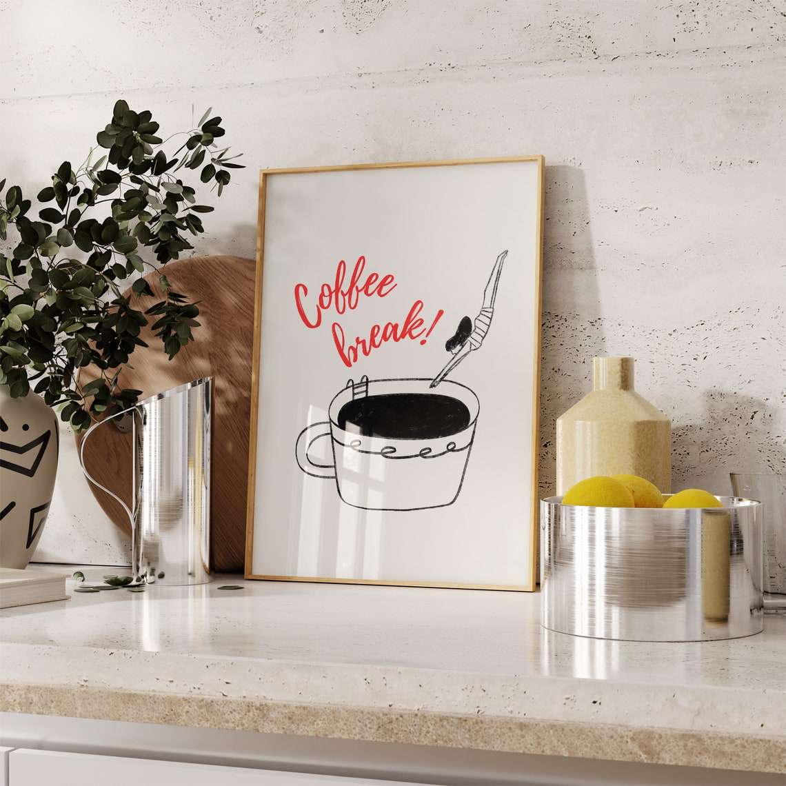 Coffee Break Funny Diver Diving into a Giant Coffee Cup Poster - Image 2