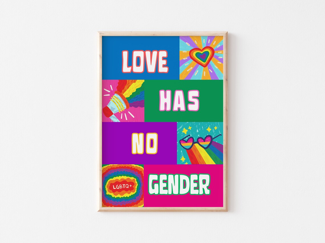 Love Has No Gender Colorful Rainbow Pride Patchwork Art Poster - Image 5