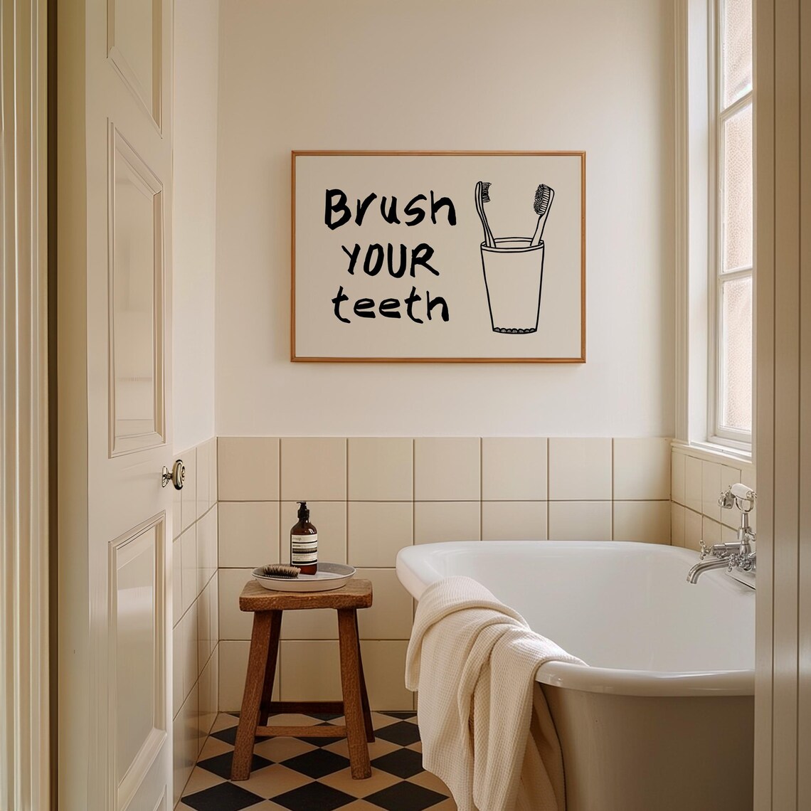 Brush Your Teeth Bathroom Poster with Hand-Drawn Toothbrush Sketch - Image 3