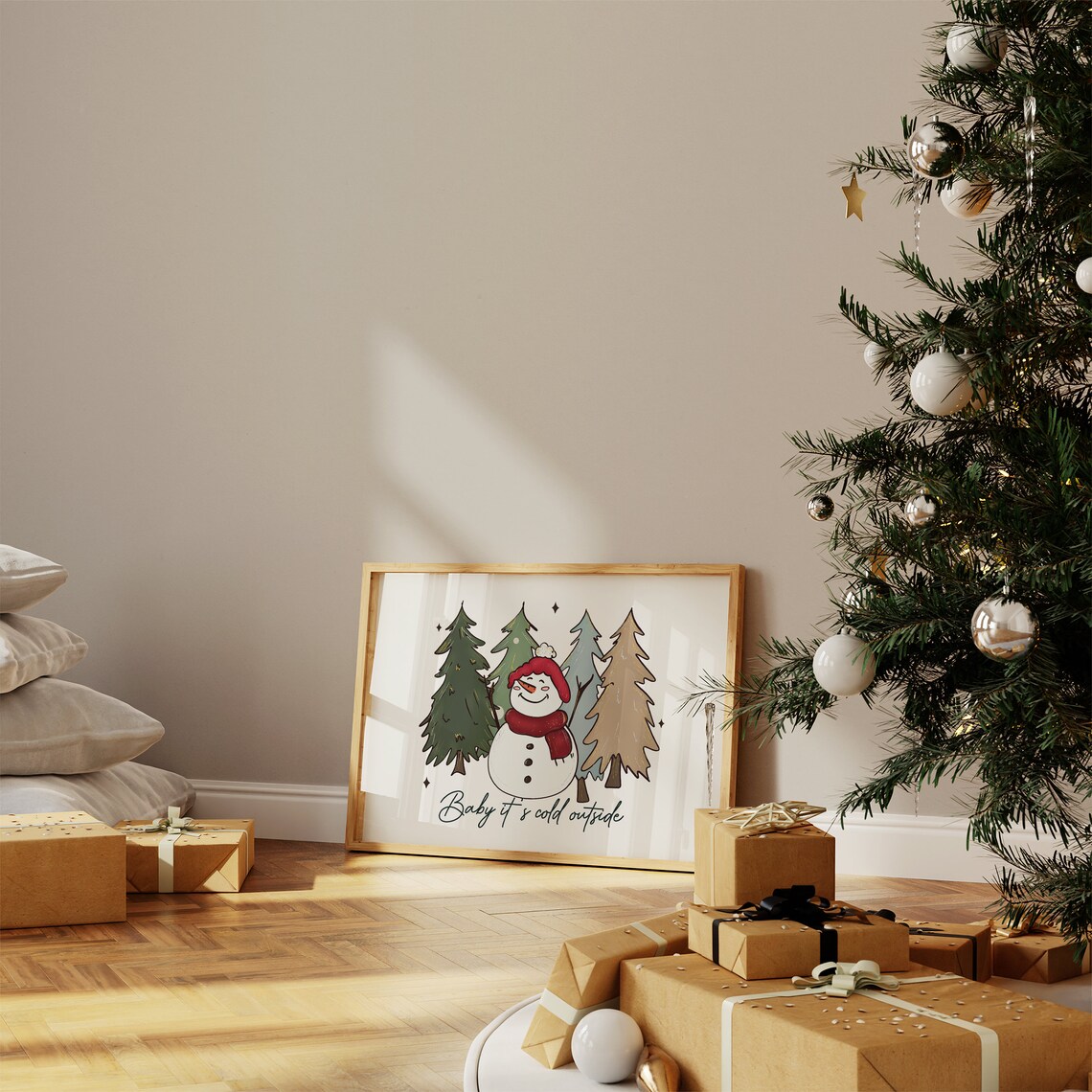 Baby It's Cold Outside Happy Snowman Among Winter Woods Poster - Image 4