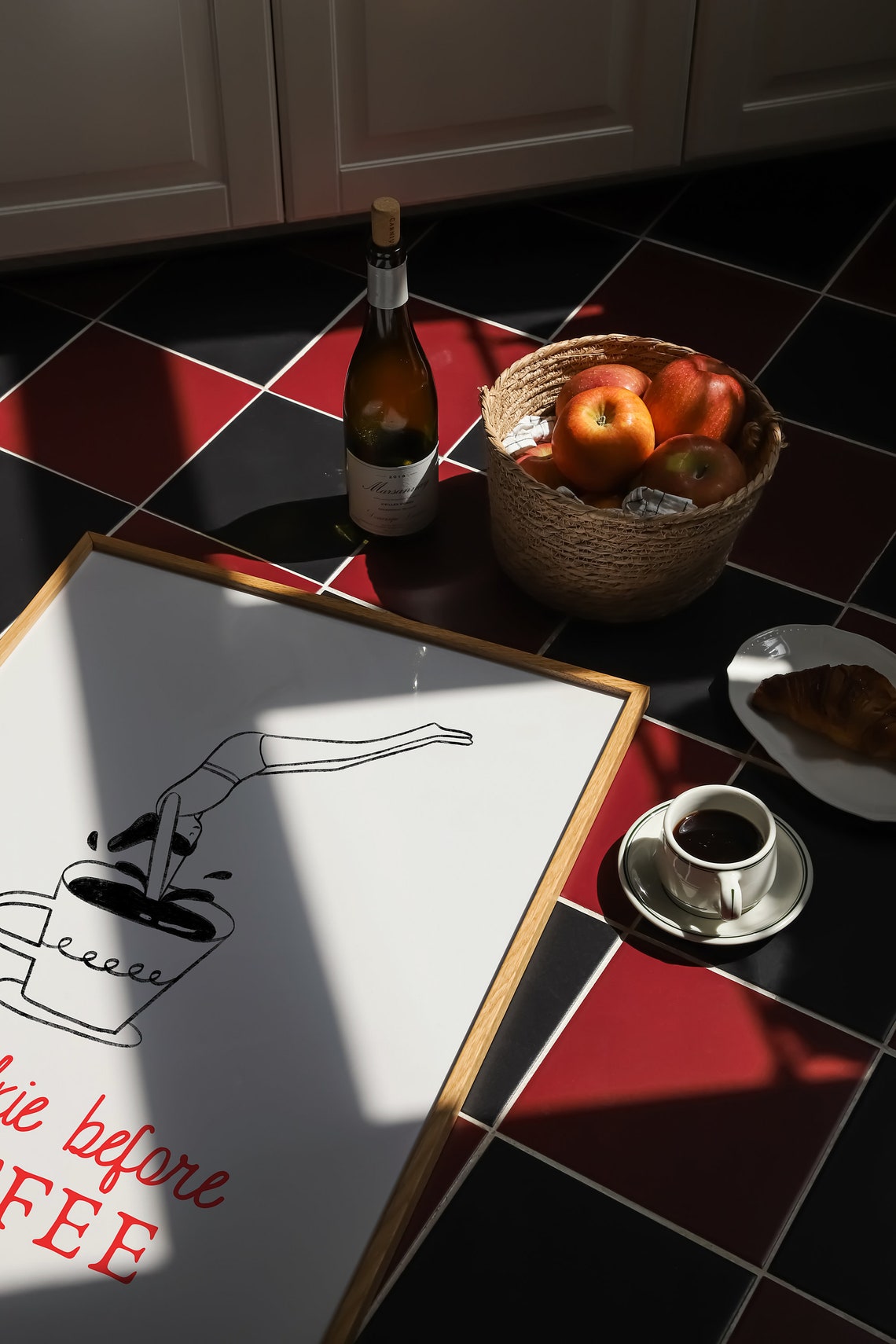 No Talkie Before Coffee Funny Diver Splashing Line Drawing Poster - Image 3