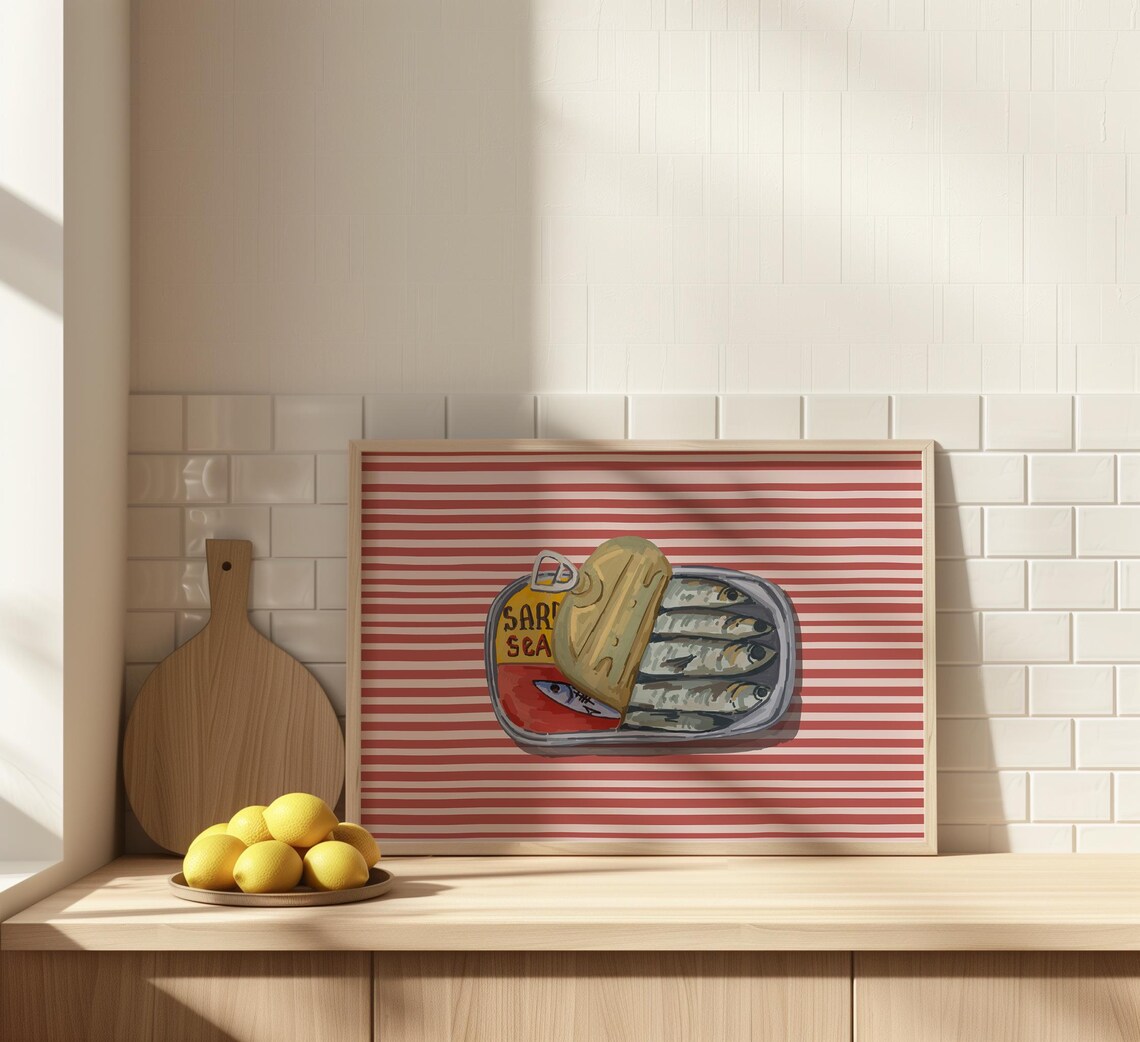 Tinned Fish Print Sardines Prints Seafood Print Retro Fish Illustration Trendy Dining Room Prints Restaurant Wall Art - Image 3
