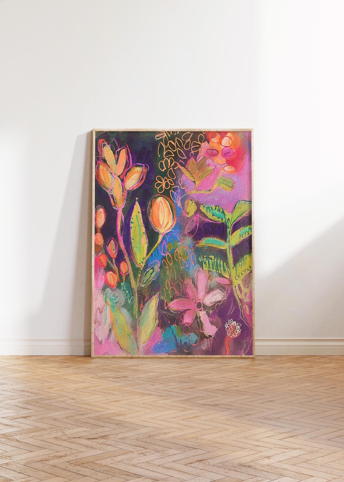 Neon Floral Abstract Dark Background Botanical Maximalist Poster - Image 2