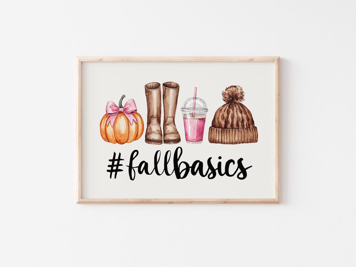 Fall Basics Watercolor Pumpkin Boots Beanie Cozy Autumn Poster - Image 2