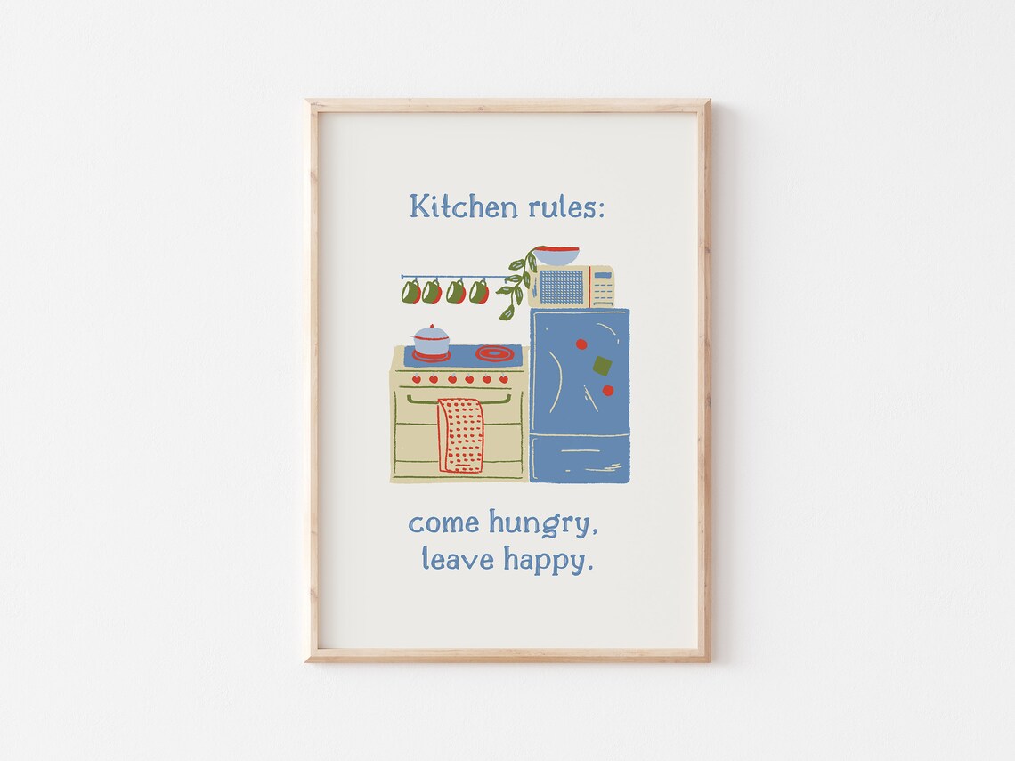 Kitchen Rules Colorful Kitchen Poster Kitchen Quote Prints Dining Room Prints Trendy Kitchen Decor Cute Retro Kitchen - Image 3