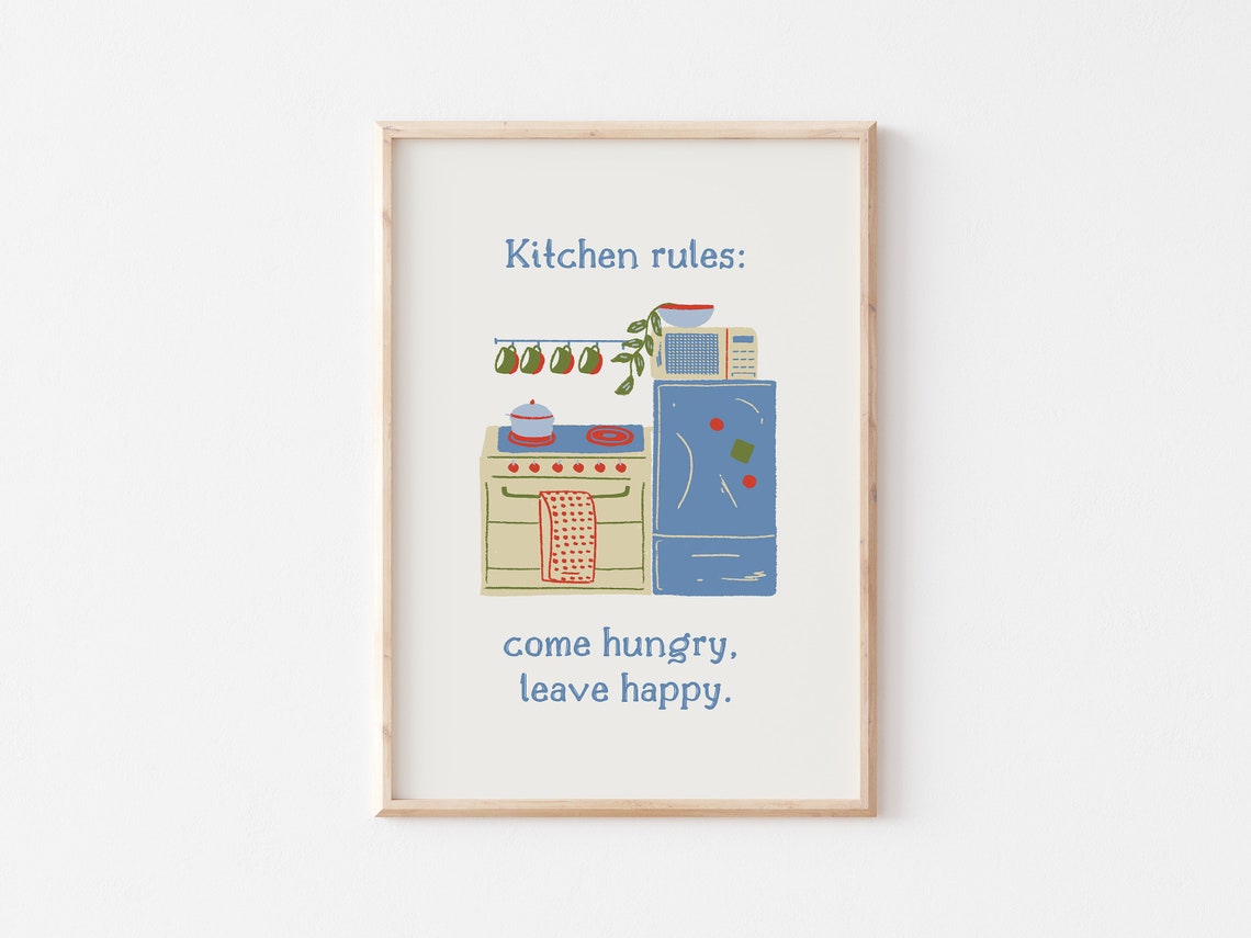 Kitchen Rules Come Hungry Leave Happy Colorful Retro Kitchen Poster - Image 3