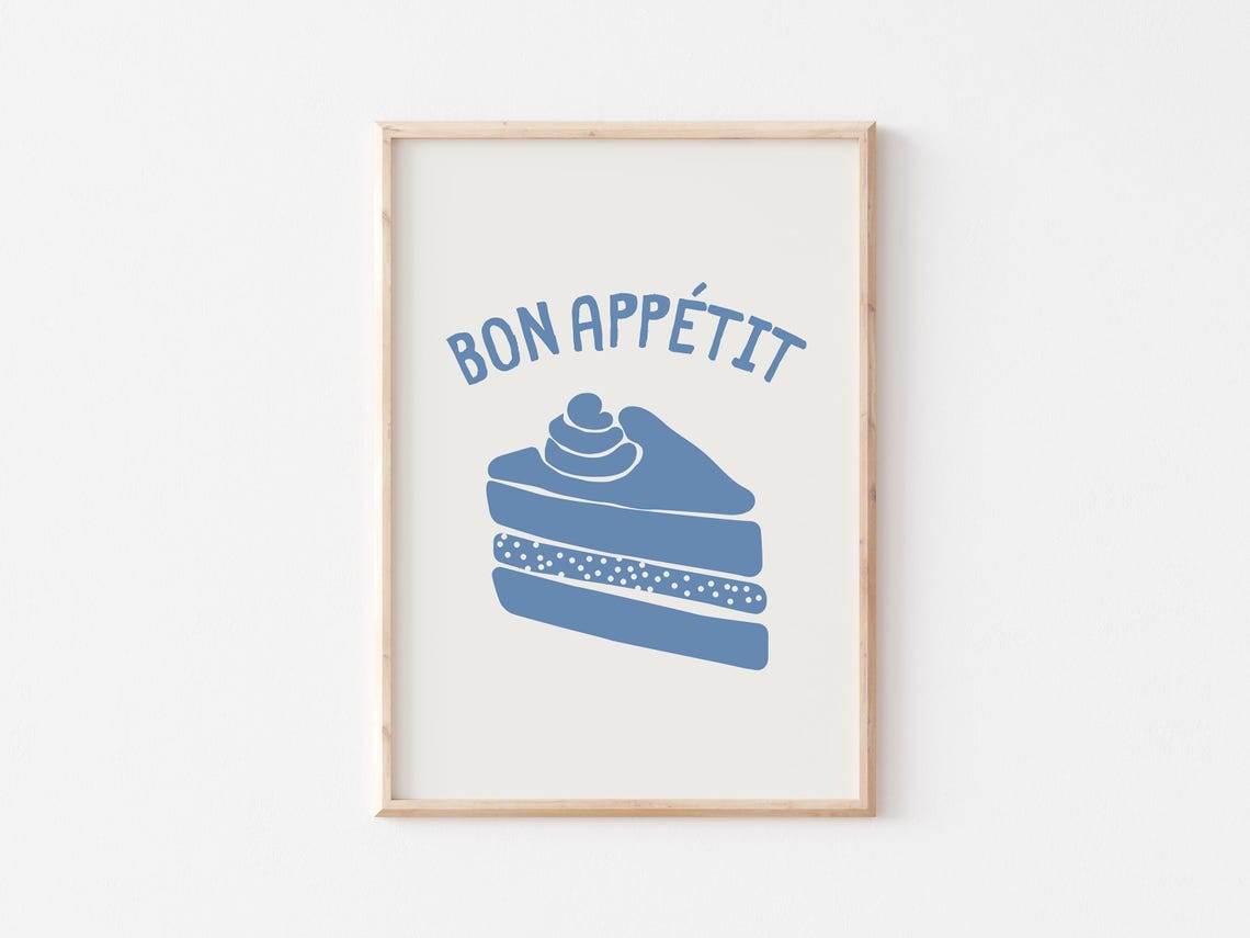 Bon Appetit Blue Cake Slice Retro Kitchen Food Dessert Poster - Image 3