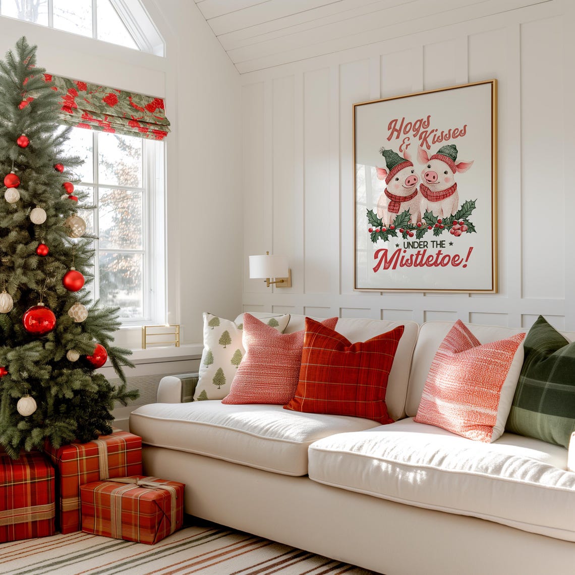 Hogs and Kisses Under the Mistletoe Cute Pigs Christmas Poster - Image 2